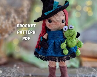 Crochet pattern for Julia the doll, Halloween amigurumi crochet Witch doll English PDF file
