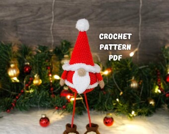 Crochet Christmas Gnome Pattern Long Legs, Amigurumi PDF Christmas gnome decor for home