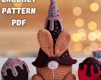 Crochet pattern Сhocolate bunny, Easter gnome amigurumi pattern, crochet easter eggs pattern, Garden spring gnome, PDF tutorial