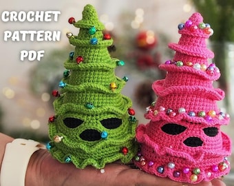 Schema PDF per albero di Natale inquietante all'uncinetto, decorazioni natalizie gotiche, amigurumi natalizi spettrali, Natale alternativo