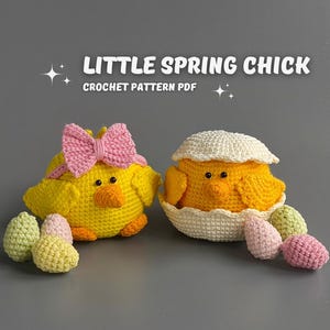 Schema per pulcino all'uncinetto in PDF, piccolo pulcino pasquale amigurumi con guscio d'uovo, grazioso mini pulcino