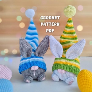 Easter Bunny and egg crochet patterns, crochet gnome amigurumi PDF pattern, Crochet Easter gnomes patterns, crochet Easter decor