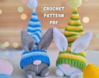 Easter Bunny and egg crochet patterns, crochet gnome amigurumi PDF pattern, Crochet Easter gnomes patterns, crochet Easter decor