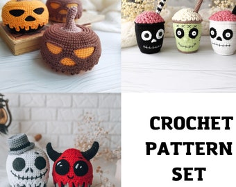 Halloween Crochet Pattern Set 3 in 1, Amigurumi Halloween decor, Crochet toy pattern, English PDF file