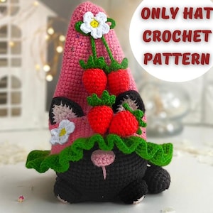 Strawberry Hat crochet pattern for the cat and dog gnome NO CAT pattern included Amigurumi cat summer gnome garden pattern holiday decor