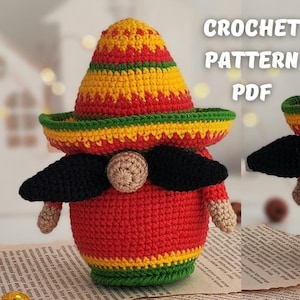 Cinco de mayo Gnome crochet pattern, Holiday amigurumi crochet Gnome ornaments