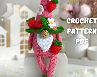 Aardbeienkabouter Haakpatroon amigurumi, gehaakt tuinkabouterpatroonvoer, gehaakt speelvoer