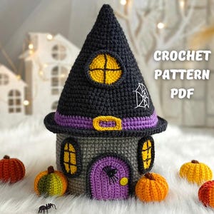 Crochet Halloween House Box pattern, Crochet Halloween basket amigurumi pattern, Halloween fall ornaments