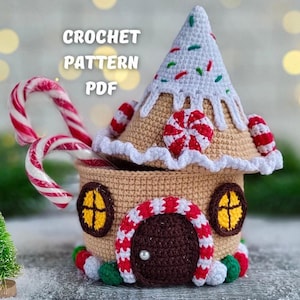 Gingerbread House box Crochet Pattern, Candy house Christmas decor, English PDF file