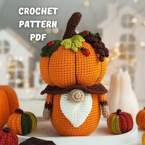 Crochet Pumpkin gnome pattern, Halloween Crochet gnome fall pattern PDF English, Holiday gnome garden decor ornament