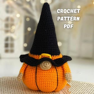 Haakpatroon Halloween pompoen amigurumi kabouter, gehaakt pompoen kabouter patroon, Halloween haakpatroon gehaakt Halloween cadeau