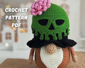 Skull Halloween Gnome Crochet Pattern PDF, Skeleton Gnome Amigurumi, Spooky Halloween Decor, Gothic Crochet Pattern