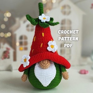 Strawberry Gnome Crochet pattern amigurumi, Garden crochet gnome pattern food, crochet play food
