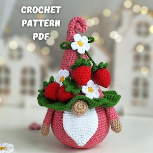 Strawberry Gnome Crochet pattern amigurumi, Garden crochet gnome pattern food, crochet play food