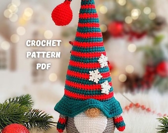 Virkat jultomtemönster amigurumi, virkade julgransprydnader till tomte, virkat jultomtedekorationsmönster
