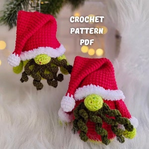 Christmas Gnome Grii incch crochet pattern, crochet Christmas ornaments, Santa gnome amigurumi xmas, PDF English