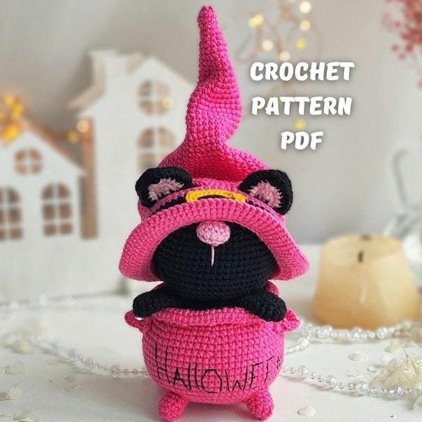 Patrón de gnomo de Halloween a crochet en maceta, gnomo amigurumi de Halloween (PDF en inglés), decoración navideña