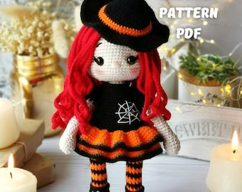 Crochet PATTERN Witch doll, Halloween amigurumi crochet doll, amigurumi crochet pattern witch doll, halloween pattern toy, pdf ENGLISH file