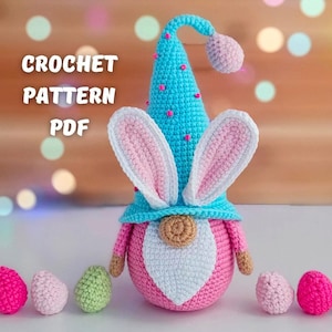 Crochet Easter Bunny and egg patterns, crochet gnome amigurumi PDF pattern, Crochet Easter gnomes patterns, crochet Easter decor