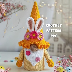 Easter Bunny Basket crochet pattern, crochet gnome amigurumi PDF pattern, Crochet Easter holiday gnomes decoration