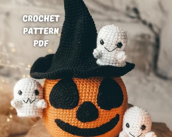 Halloweenhuspumpa-virkmönster i hatt, engelskt PDF-mönster, Halloween-virkad leksak, Amigurumi-hattmönster