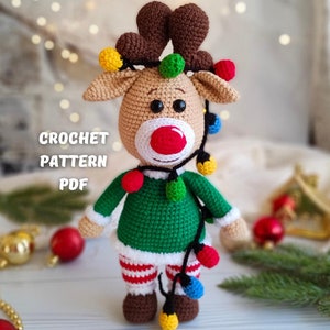 Crochet Pattern Christmas Reindeer Rudolf, Amigurumi Deer Merry Christmas Plush toy, English pdf File