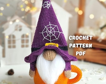 Crochet Halloween Gnome in a mug pattern, Amigurumi gnome Halloween toy English PDF, Holiday decor