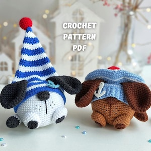 Crochet pattern Sailor dog gnome, Crochet Summer gnome amigurumi pattern, crochet gift for couple