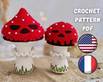 Poison Mushroom Crochet Pattern PDF, Spooky Halloween Mushroom, Witchy Cottagecore Decor, Amigurumi Mushroom
