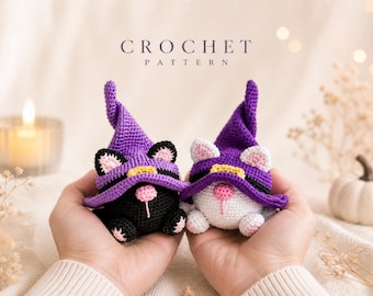 Heks kat haakpatroon pdf, Halloween amigurumi kat, schattige kawaii knuffel, eenvoudig haakpatroon voor beginners, direct downloaden