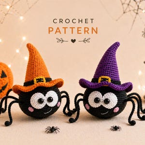 Patrón de araña a crochet en PDF / Lindo juguete de araña amigurumi / Patrón de crochet fácil para principiantes / Peluche kawaii / Idea de regalo pequeño y decoración de Halloween