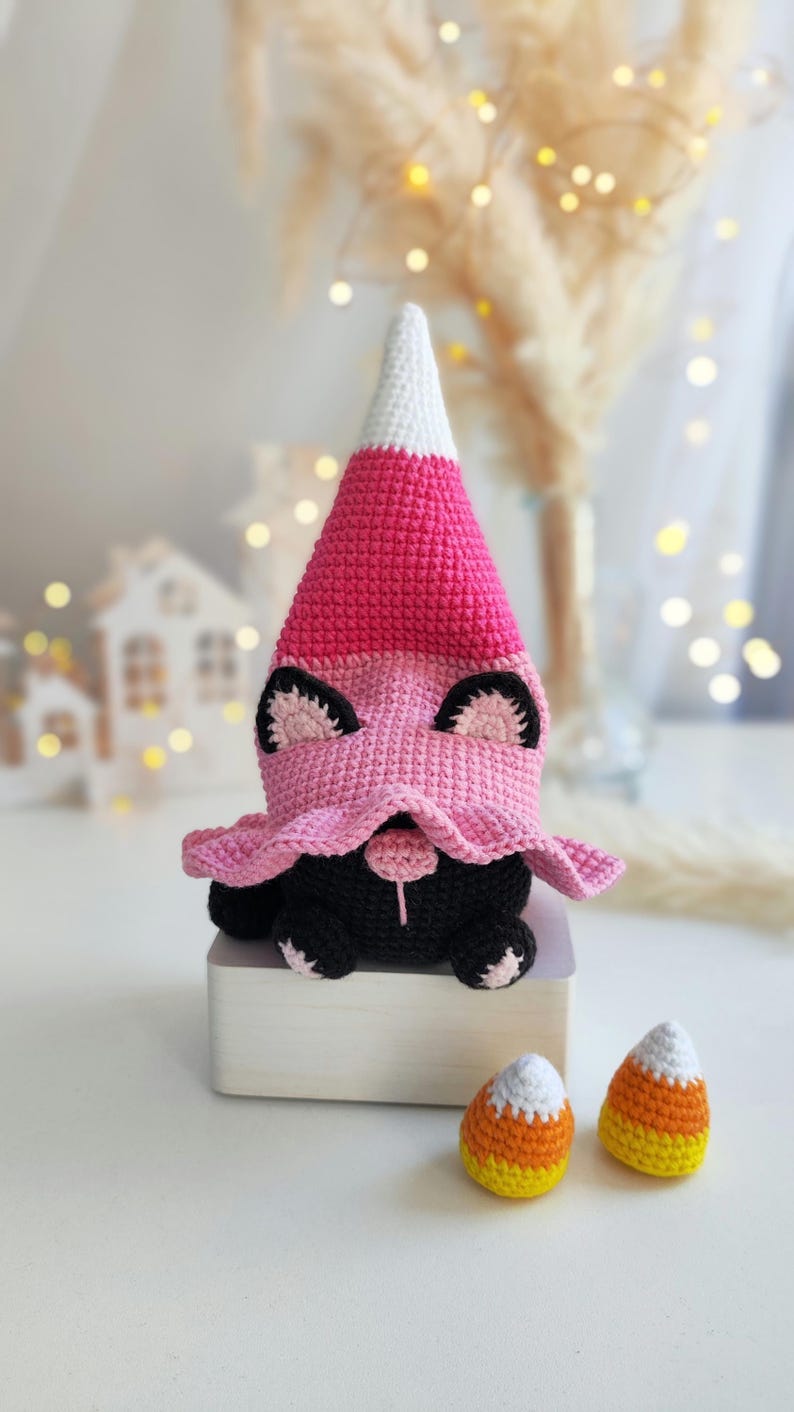 Crochet Candy Corn Cat Gnome Pattern Halloween, Amigurumi Cat Gnome Toy ...