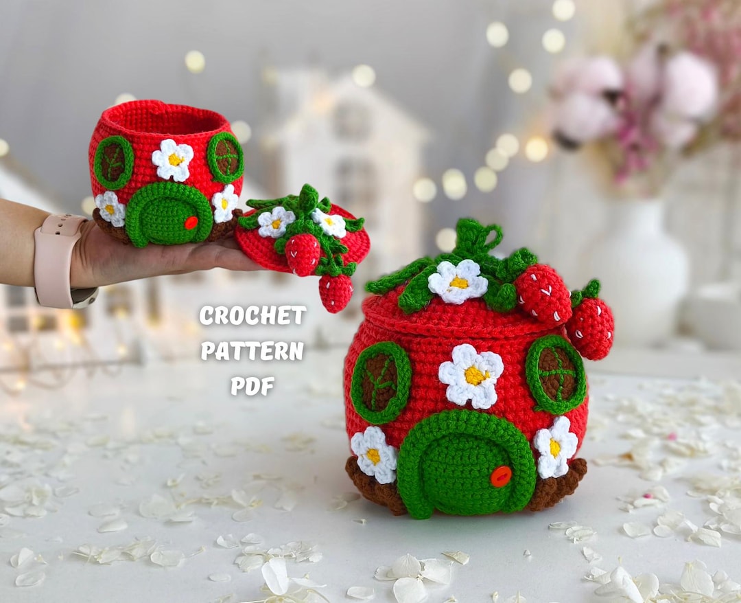 House Box Pattern Strawberry House Box Crochet Pattern, Amigurumi Garden Table Decor ...
