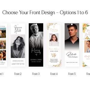Pode incluir: Imagem mostrando seis designs de marcadores comemorativos. Cada design apresenta uma fotografia e texto, com op&ccedil;&otilde;es incluindo fotos de fam&iacute;lia, retratos e detalhes florais. O texto inclui frases como "Para sempre na mem&oacute;ria" e nomes com datas.