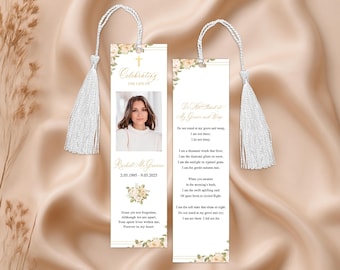 Celebration Of Life Bookmarks, Funeral Printed Bookmarks, Memorial Bookmark for Guests, Funeral Keepsake in Bulk, Personalized Bookmark