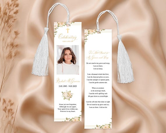 Celebration Of Life Bookmarks, Funeral Printed Bookmarks, Memorial Bookmark for Guests, Funeral Keepsake in Bulk, Personalized Bookmark