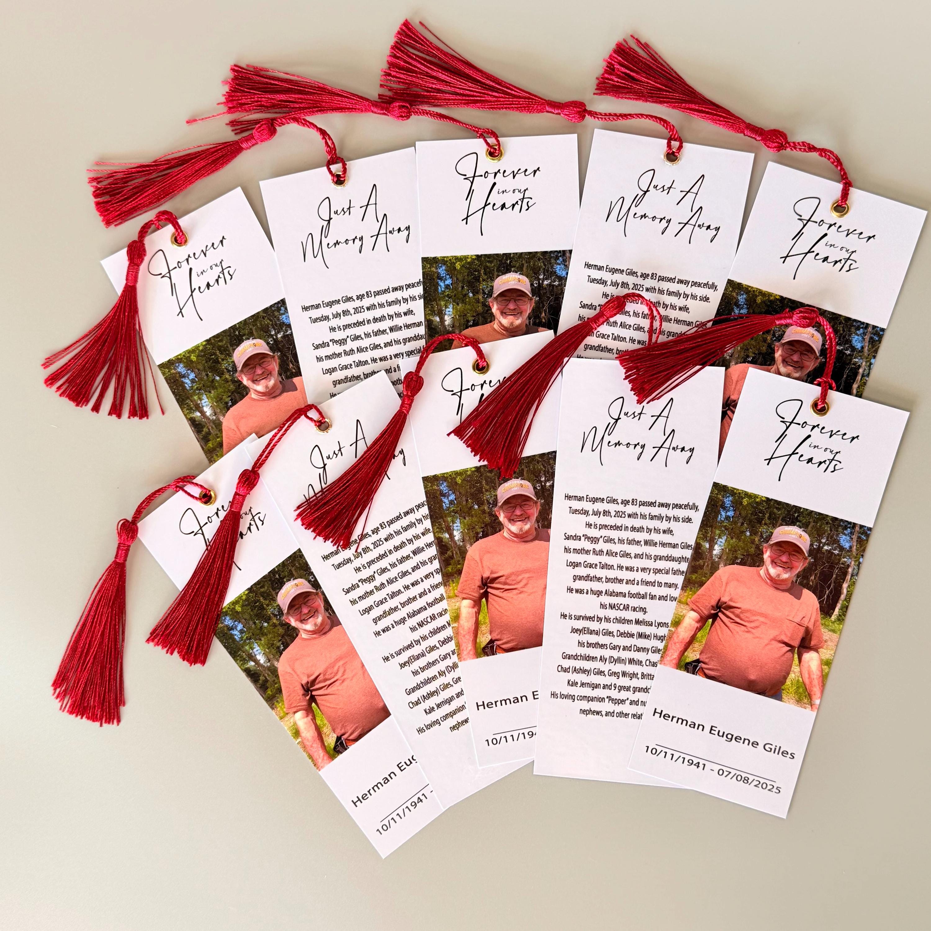 Funeral Memorial Bookmarks, in Loving Memory Keepsake, Custom Laminated ...