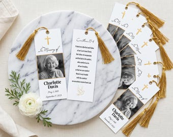 Funeral Bookmarks with Memory Poem, Custom Celebration of Life Favors in Bulk, In Loving Memory Sympathy Keepsake for Guests