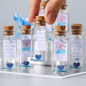 Funeral Favors In Bulk, Celebration of Life Gifts for Guests, Forever in Our Hearts, Custom Message in a Bottle, Sympathy Gifts in Boxes