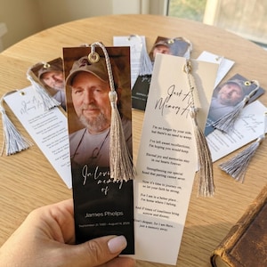 Funeral Bookmarks Bulk, Personalized Obituary Memorial Favor, Laminated Celebration of Life Keepsake