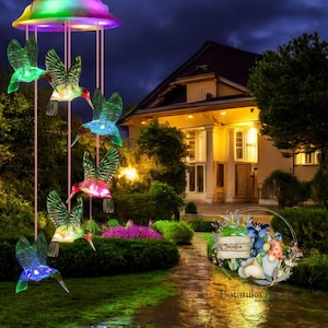 Hummingbird Solar Wind Chimes, Long Lasting Color Changing Outdoor Decor for Garden Lovers Gift