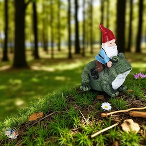Garden Gnomes - Whimsical Gnome Riding Frog Statue Outdoor Garden Decor Cute Yard Art Gift for Lawn & Patio