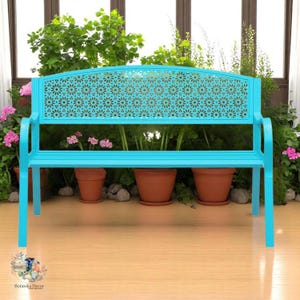 Metal Garden Bench -Modern Steel Garden Bench - 3 Color Options - Outdoor Loveseat