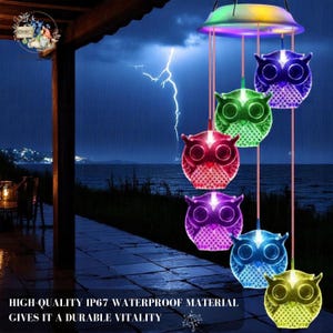 Wind Chimes Owl Solar LED Waterproof Outdoor Decor - Garden Gift, Patio & Yard Accent, Weatherproof Lighting