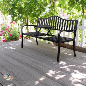 Metal Garden Bench -Convertible Bench with Flip-Up Table - 2/3 Seater - Smart Design