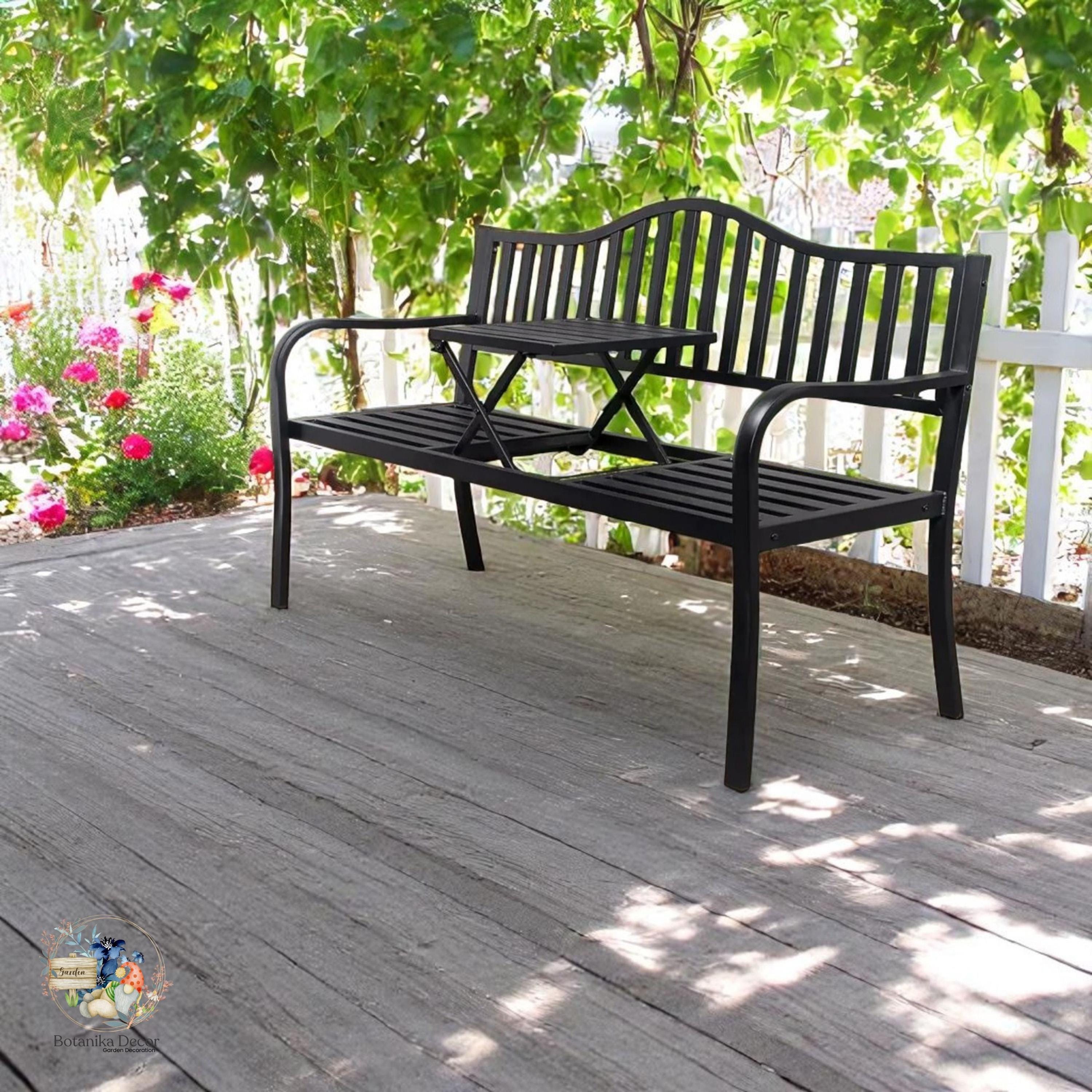 Metal Garden Bench -Convertible Bench with Flip-Up Table - 2/3 Seater - Smart Design