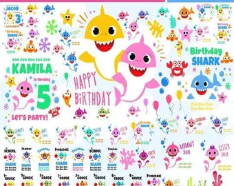 Geburtstag Hai svg, geschichtete SVG, Cricut, Schneidedateien, digitale Vektordatei mit Ebenen