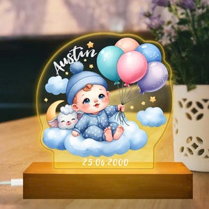 Personalized Kids Night Light: Custom Name, Wooden Base, Baby Decor