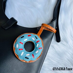 Handmade Donut Leather Bag Charm: Purse Keychain