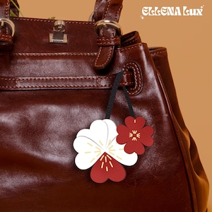 Handmade Leather Flower Bag Charm: Purse Keychain